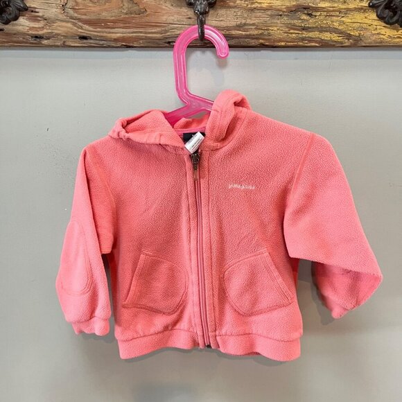 Patagonia Baby Fleece Jacket With Hood Pink Zippered Front Size 18M Polyester Co - Picture 1 of 6